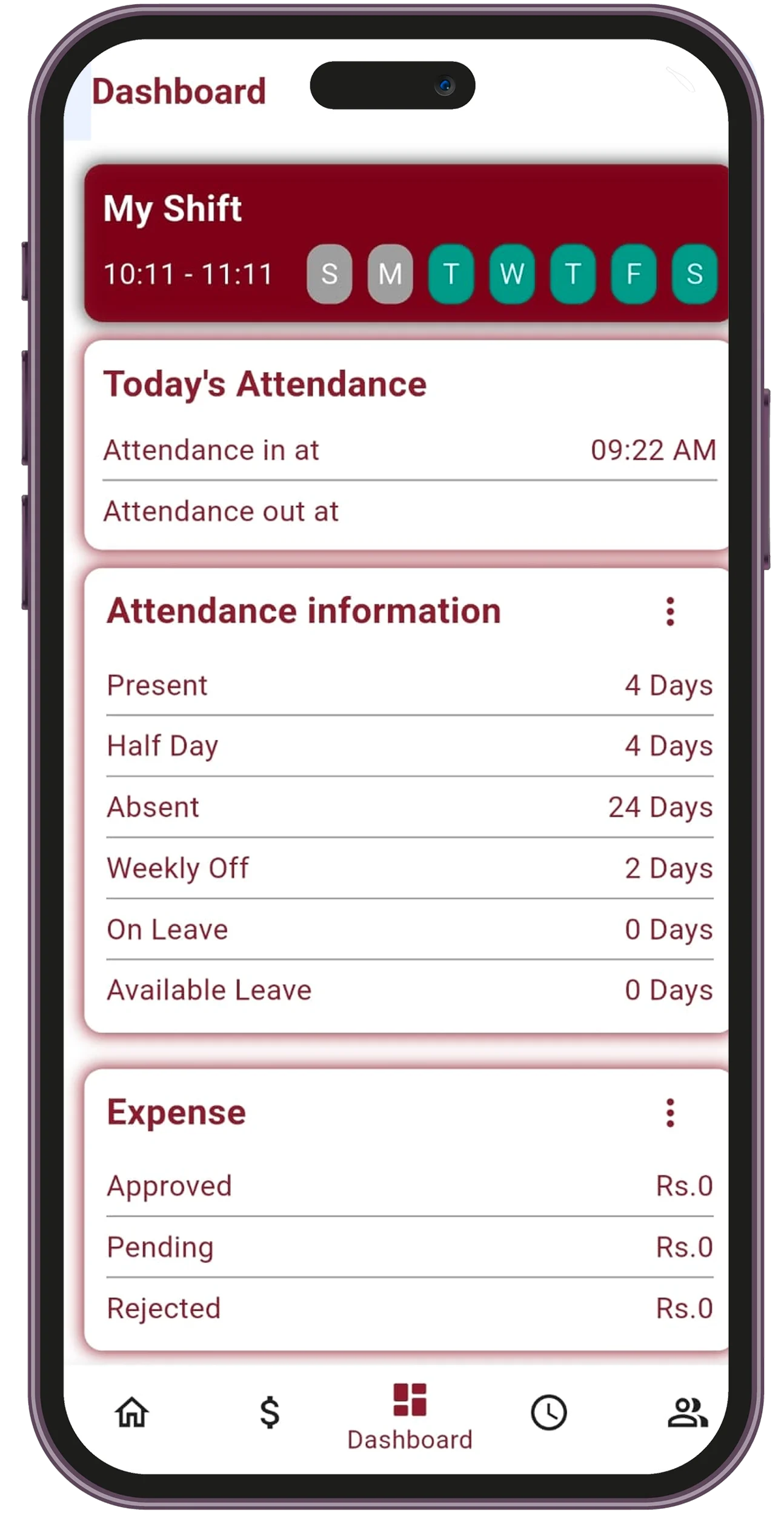 HRMS app screen 2
